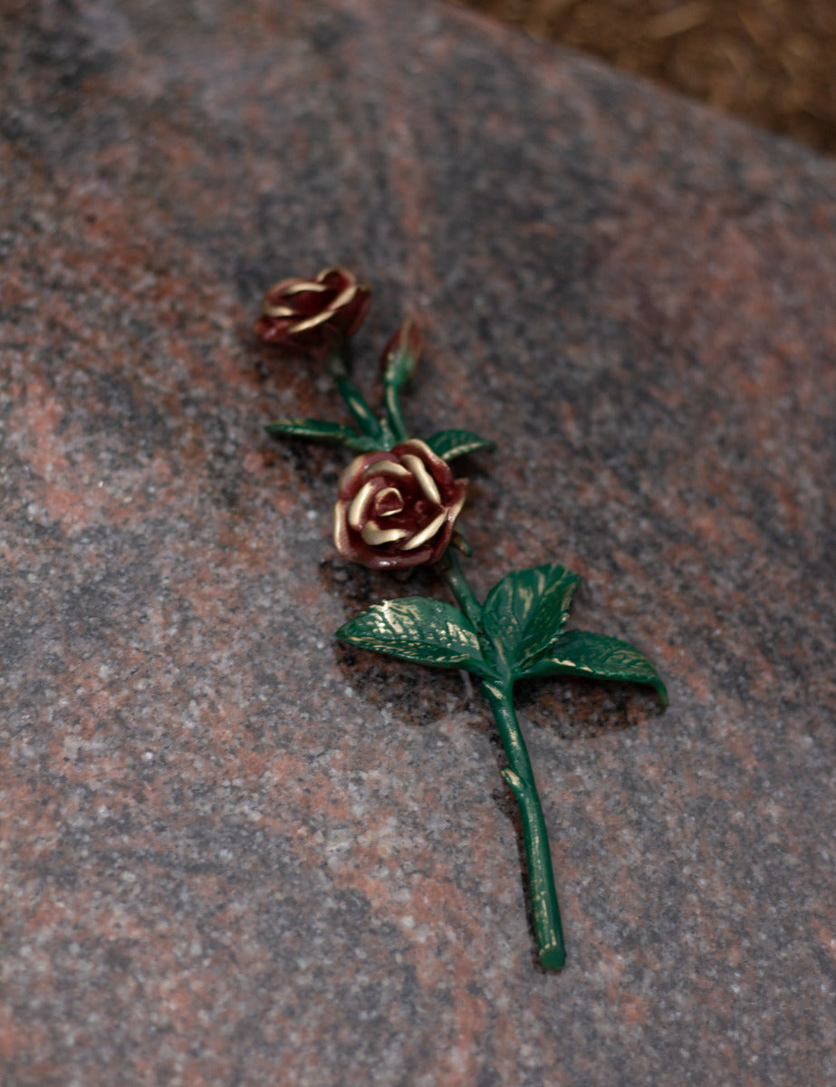 Rose Bronze grün mit roten Blüten