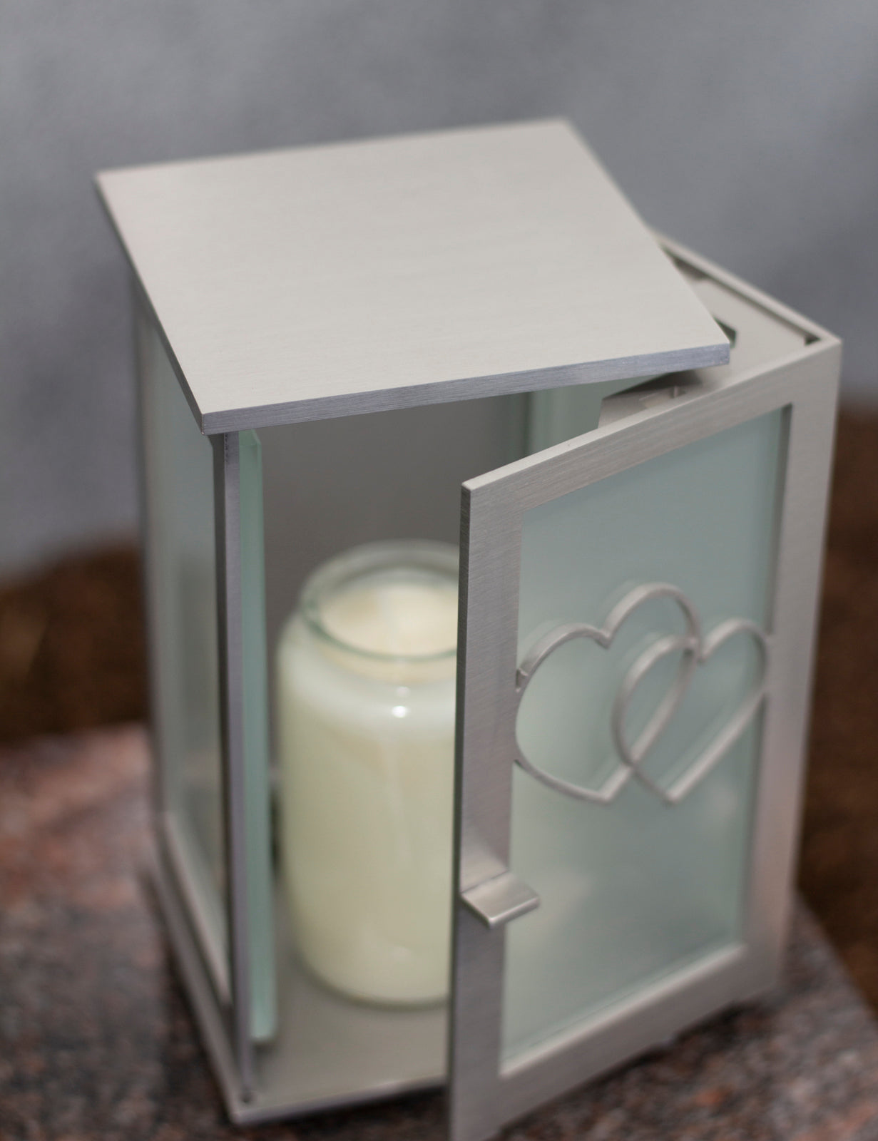 Grablampe Edelstahl mit Herz-Ornament klein