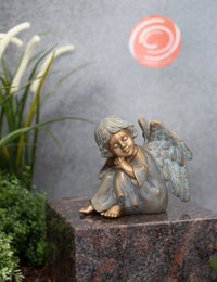 Thumbnail for Bronze-Engel sitzend mit Wachgusspatina antik grün